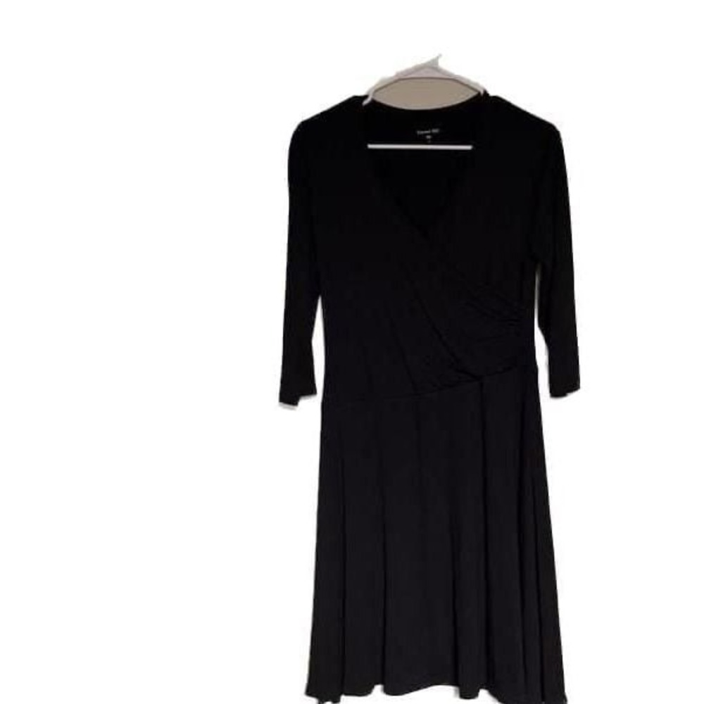 Garnet Hill Brianna Surplice Knit Dress Black‎ 3/4 Sleeve